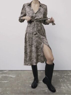 Zara - Satin Midi Belted Dress